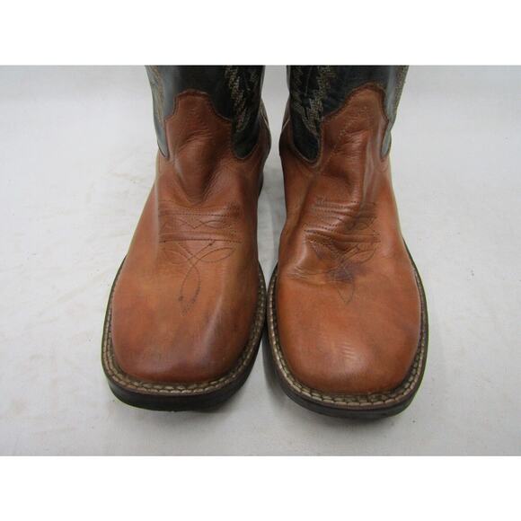 Old West Youth Size 3 D Blue Brown Leather Cowboy Western Boots - Picture 6 of 11